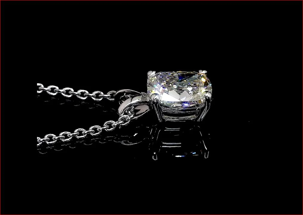 1.91 Cts 14k White Gold Cushion Shape Solitaire Pendant - Image 3