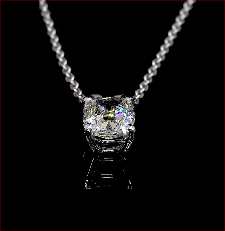 1.53 Cts 14k White Gold Cushion Modified Shape Solitaire Pendant - Image 4