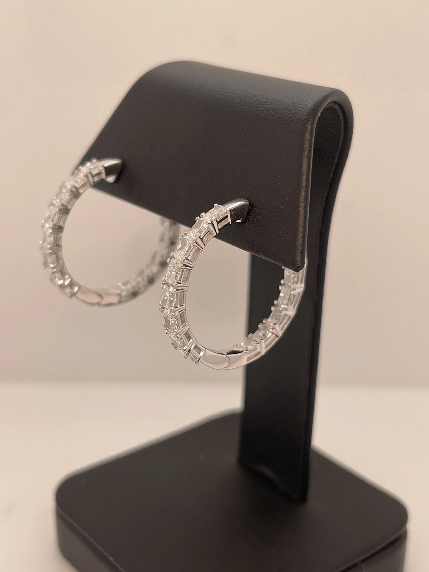 5.56 Cts 14k White Gold Radiant Shape Hoops Earring - Image 2