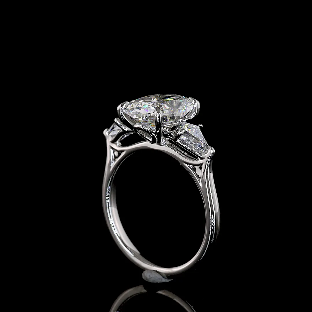 3.8 Cts Platinum Cushion Brilliant Shape 3 Stones Ring - Image 2