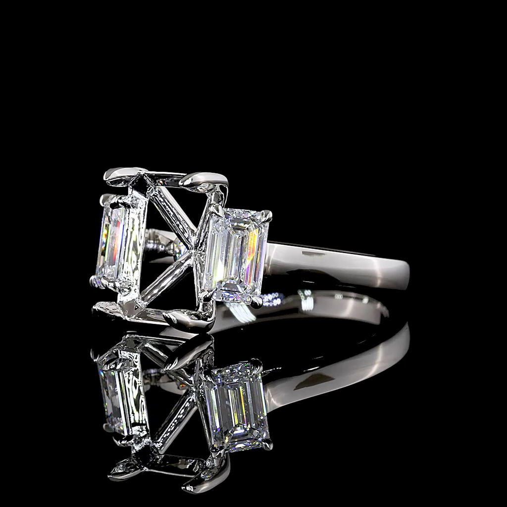 4.23 Cts Platinum Emerald Shape 3 Stones Ring - Image 2