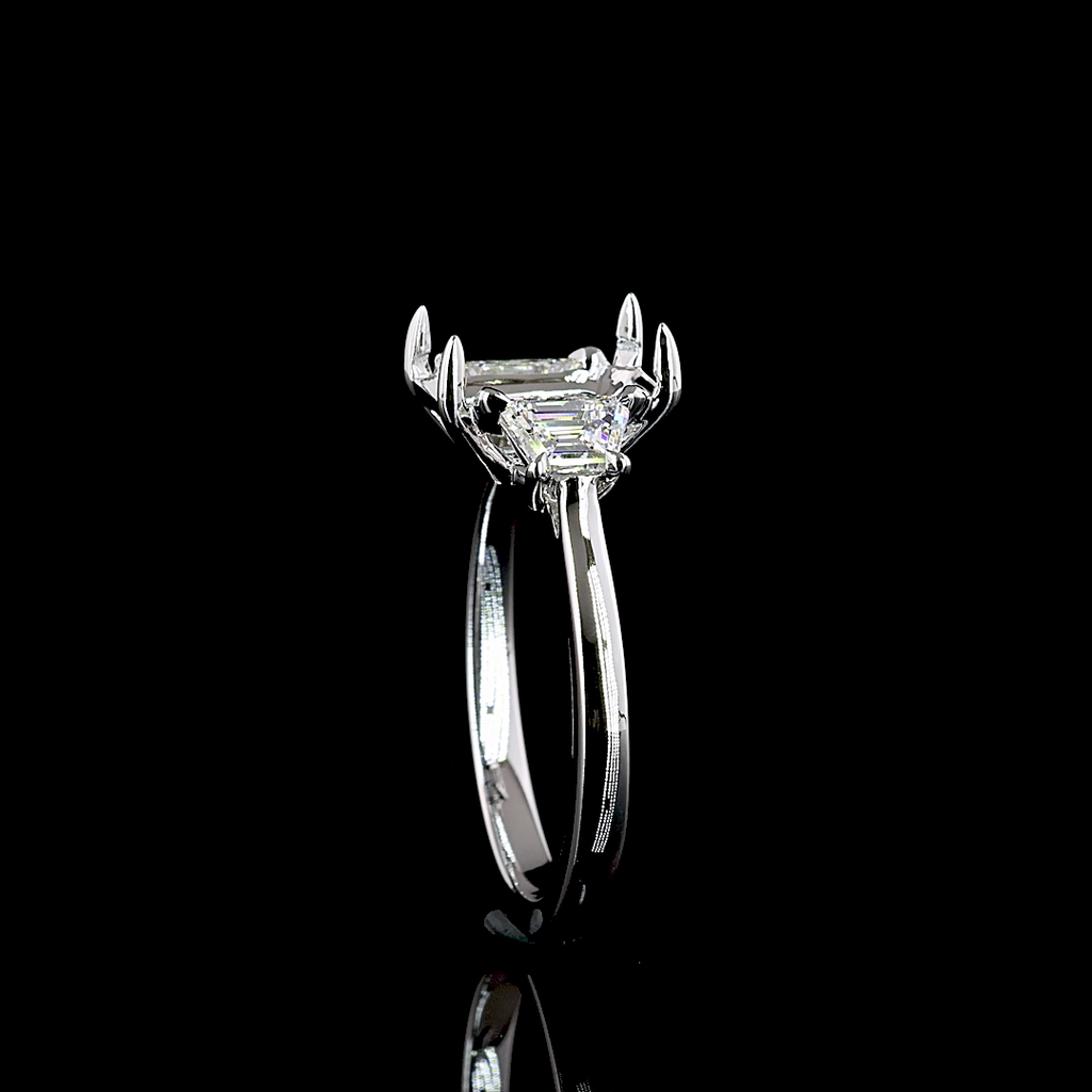 3.22 Cts 14k White Gold Emerald Shape 3 Stones Ring - Image 2