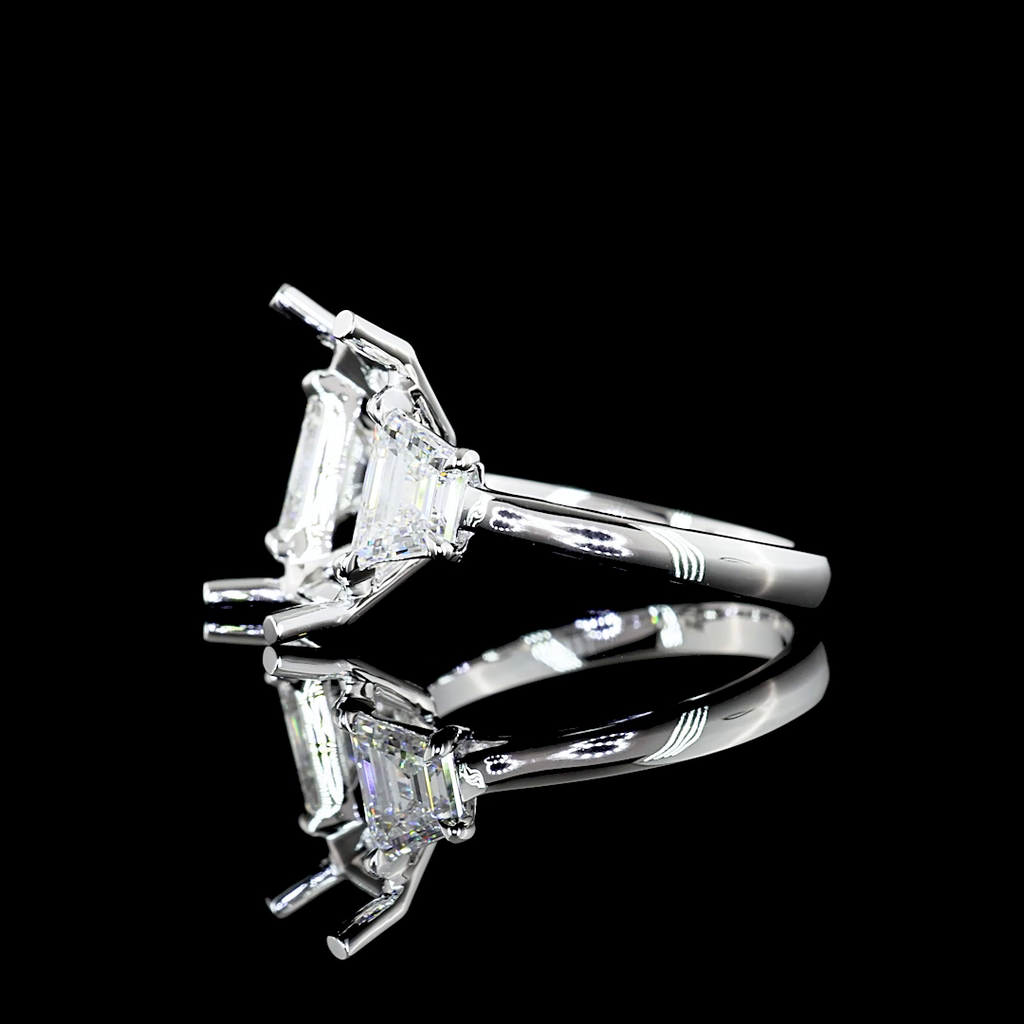 6.42 Cts 14k White Gold Emerald Shape 3 Stones Ring - Image 2
