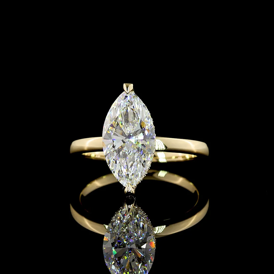 2.78 Cts 14k Yellow Gold Marquise Shape Hidden Halo Ring - Video