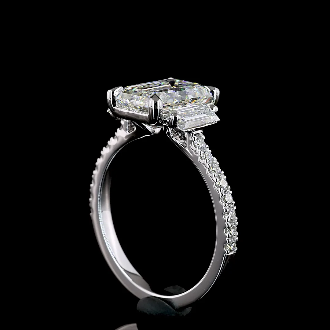 3.42 Cts 14k White Gold Emerald Shape 3stone Diamondshank Ring - Image 2