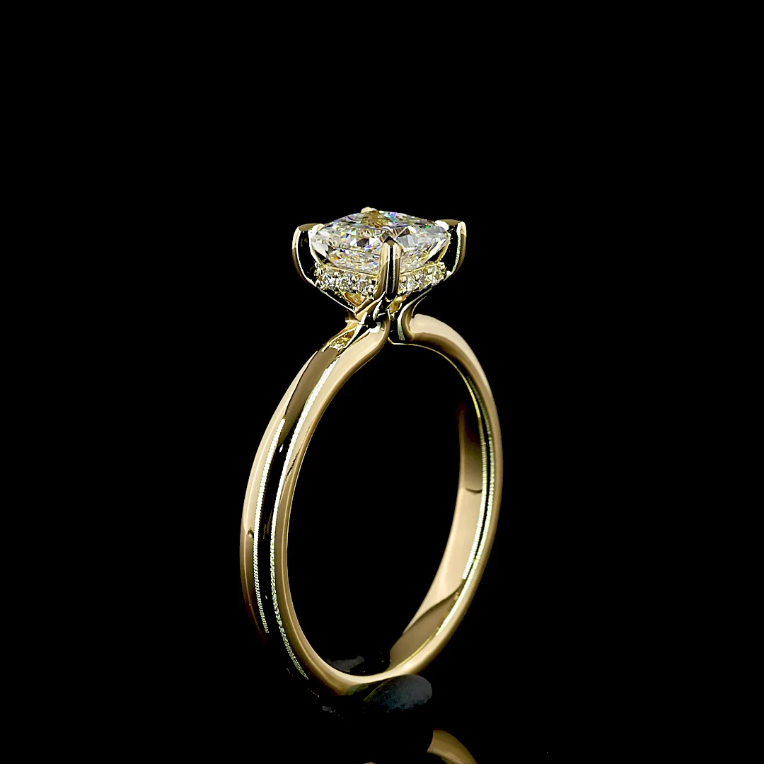 1.08 Cts 14k Yellow Gold Princess Shape Hidden Halo Ring - Image 4