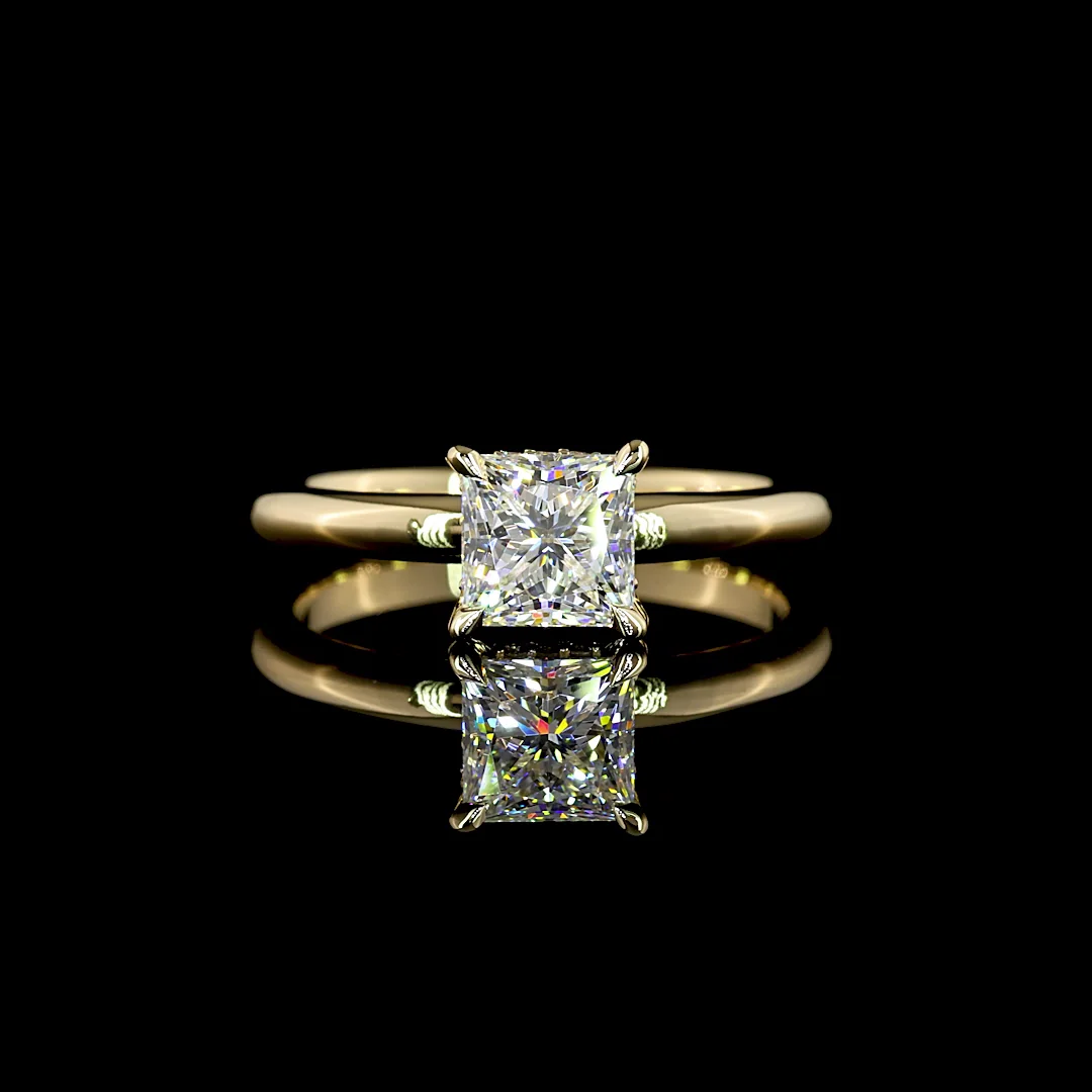 1.08 Cts 14k Yellow Gold Princess Shape Hidden Halo Ring - Video