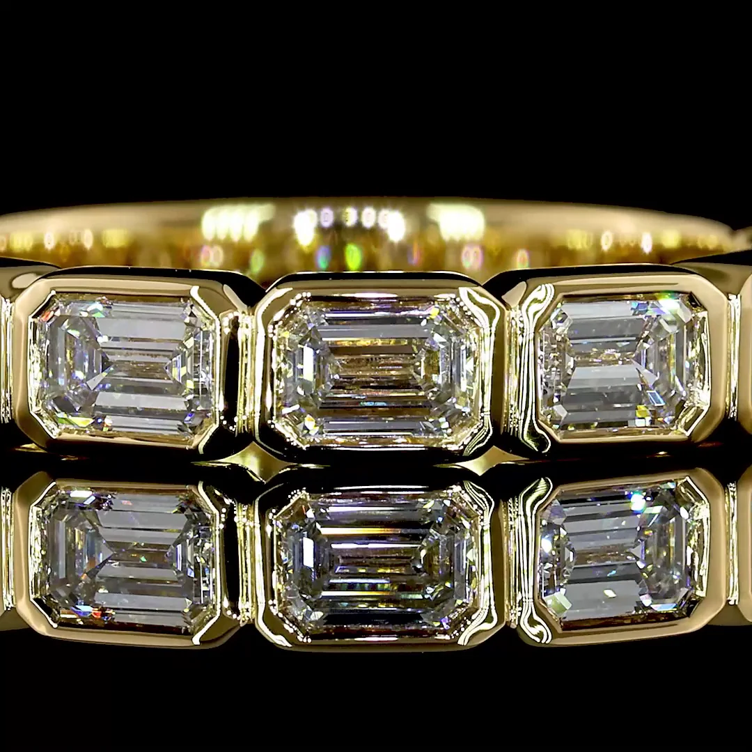 1.29 Cts 18k Yellow Gold Emerald Shape 3/4 Band Eternity Band - Image 3
