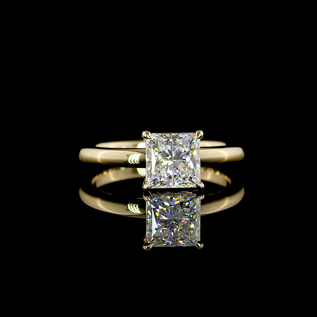 1.54 Cts 14k Yellow Gold Princess Shape Solitaire Ring - Video