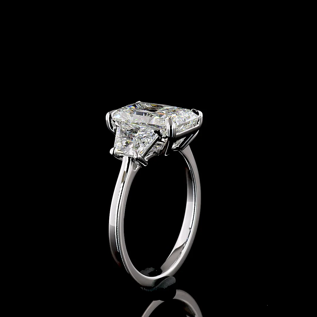 4.19 Cts 14k White Gold Radiant Shape 3 Stones Ring - Image 4