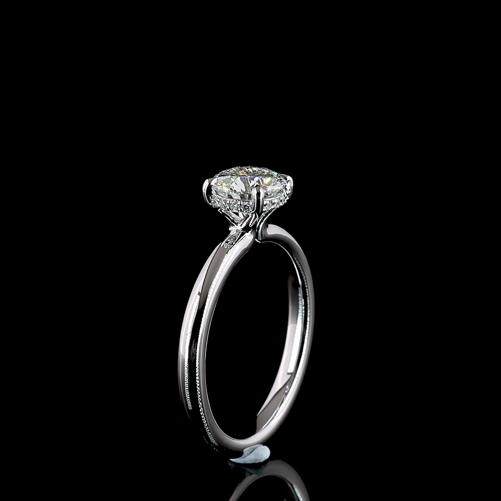 1.13 Cts 14k White Gold Round Shape Hidden Halo Ring - Image 4