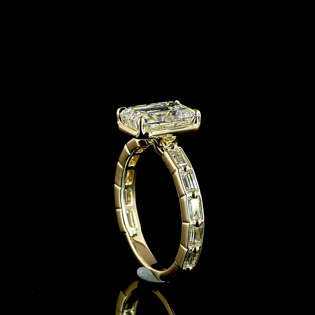 3.14 Cts 14k Yellow Gold Emerald Shape Solitaire Diamond Shank Ring - Image 2