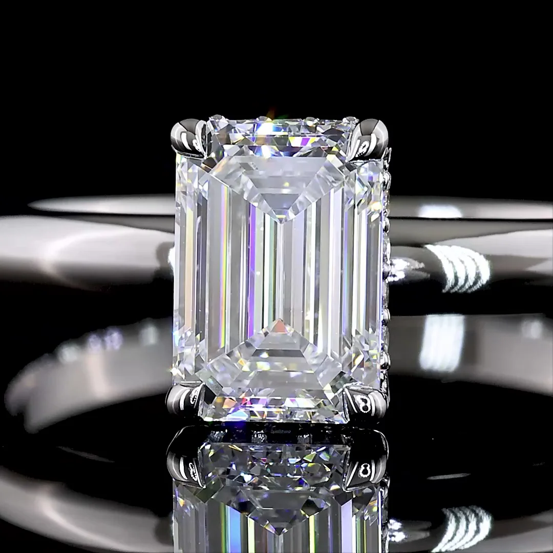 1.08 Cts 14k White Gold Emerald Shape Hidden Halo Ring - Image 3