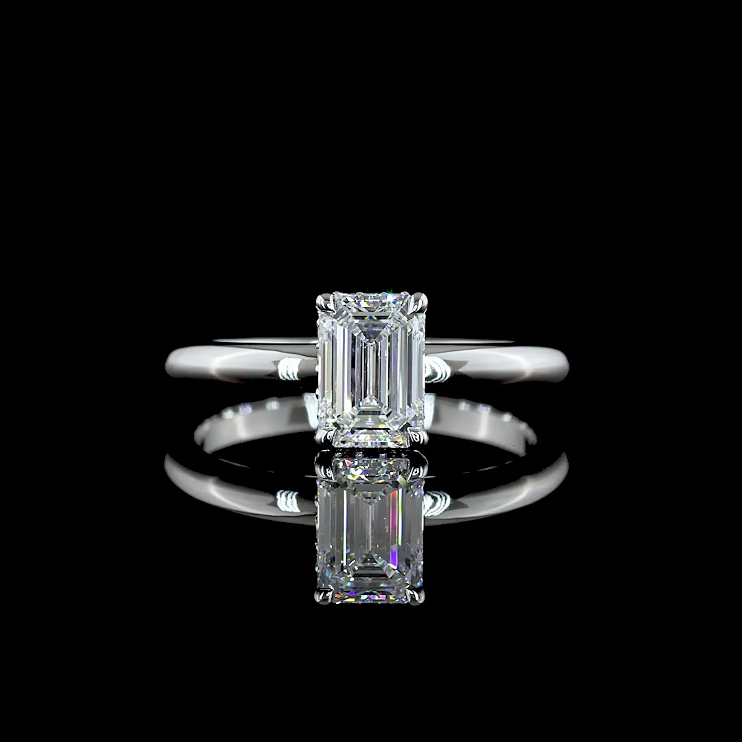 1.08 Cts 14k White Gold Emerald Shape Hidden Halo Ring - Video