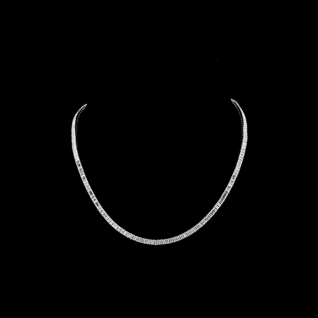 12.24 Cts 14k White Gold Emerald Shape Tennis Necklace - Video