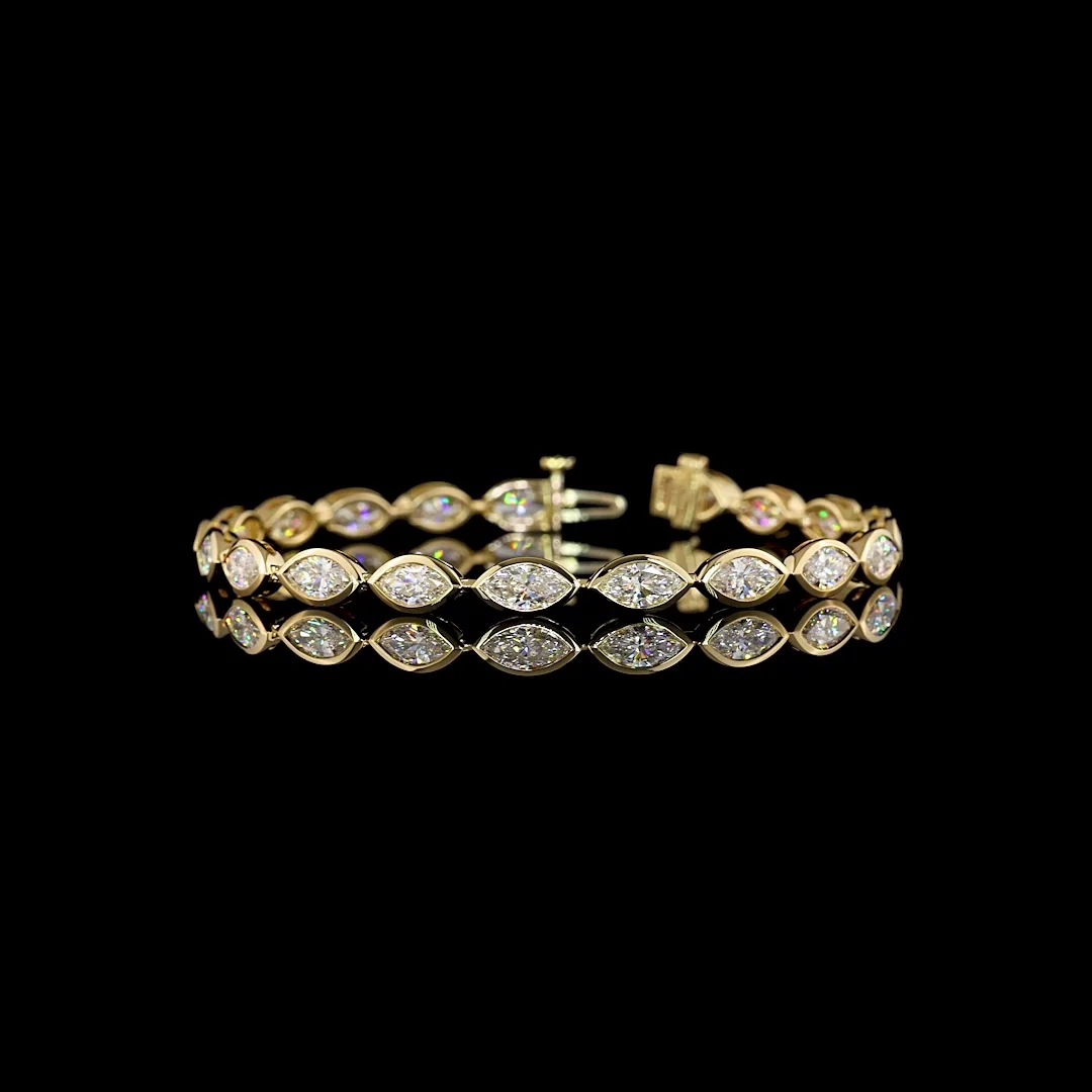 7.28 Cts 14k Yellow Gold Marquise Shape Tennis Bracelet - Video