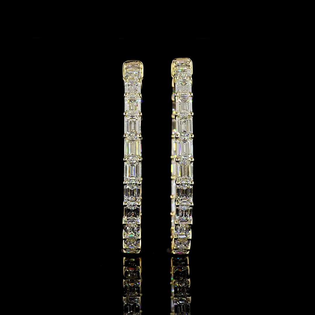 11.12 Cts 14k Yellow Gold Emerald Shape Hoops Earring - Image 3