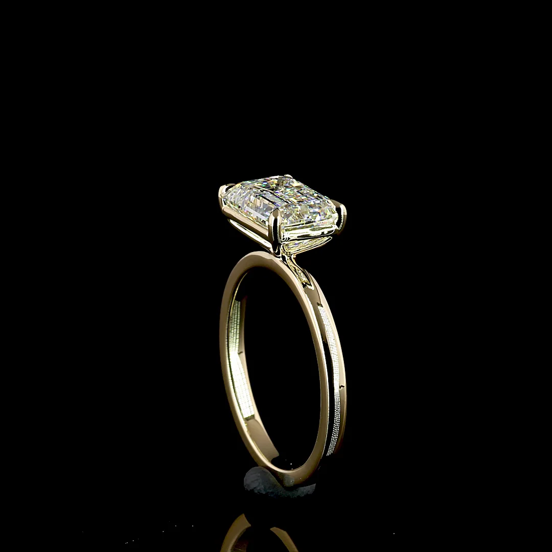 3.04 Cts 14k Yellow Gold Emerald Shape Solitaire Ring - Image 2