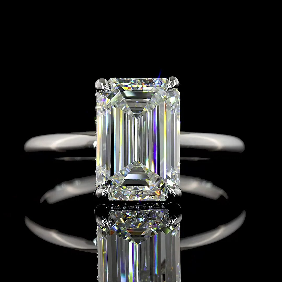 3.09 Cts 14k White Gold Emerald Shape Hidden Halo Ring - Image 3