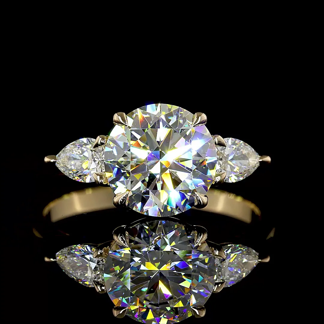 2.71 Cts 14k Yellow Gold Round Shape 3 Stones Ring - Image 3