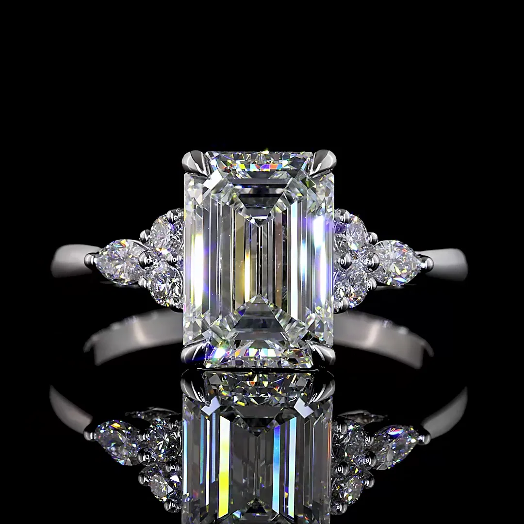 2.76 Cts 14k White Gold Emerald Shape Special Ring - Image 3