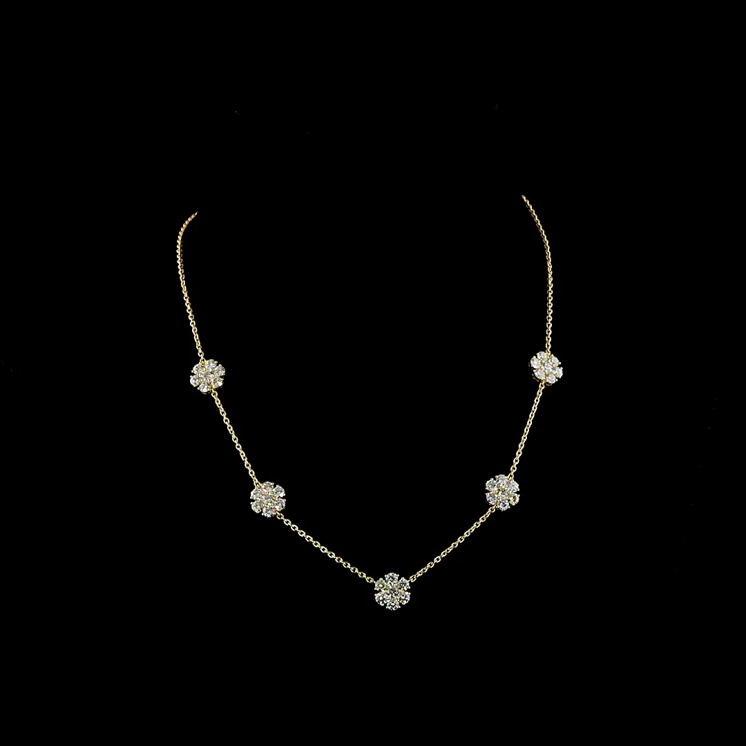 4.83 Cts 18k Yellow Gold Round Shape Station Necklace - Video