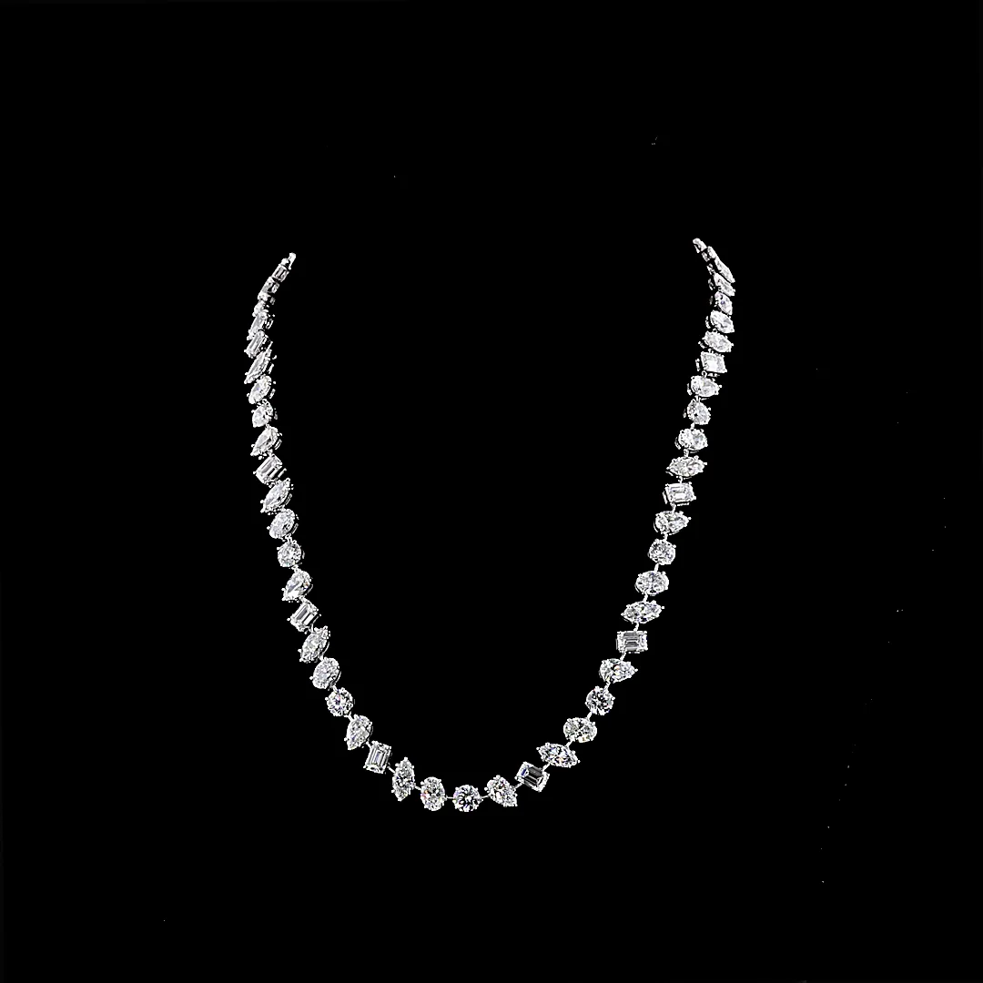 44.32 Cts 14k White Gold Mix Shape Station Necklace - Video