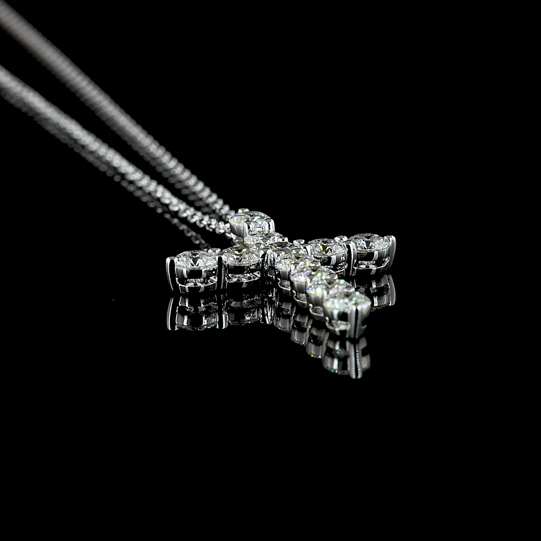 1.02 Cts 14k White Gold Round Shape Cross Pendant - Image 2