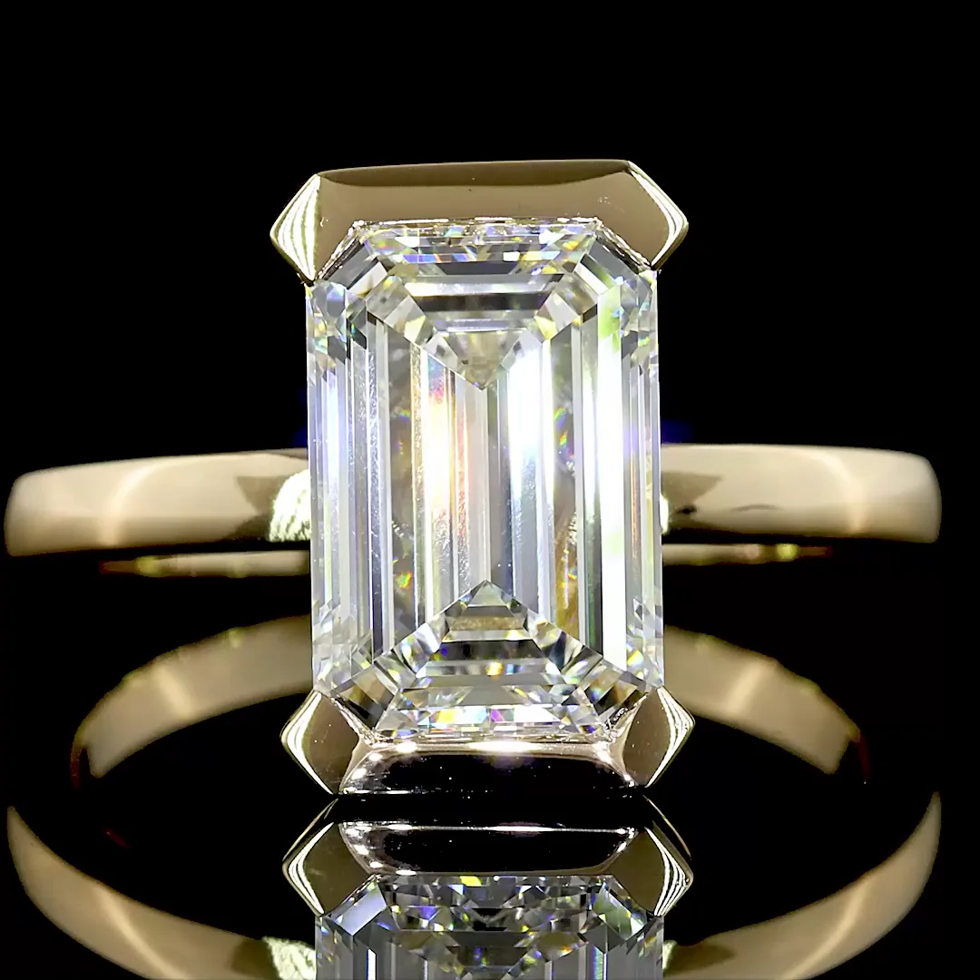 3.03 Cts 14k Yellow Gold Emerald Shape Solitaire Ring - Image 3