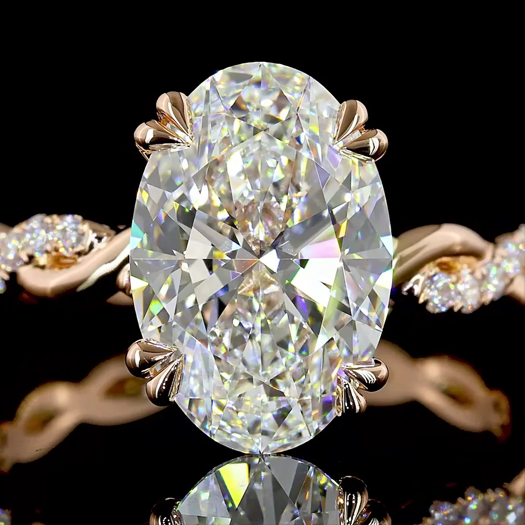 3.33 Cts 14k Rose Gold Oval Shape Hidden Halo Ring - Image 3