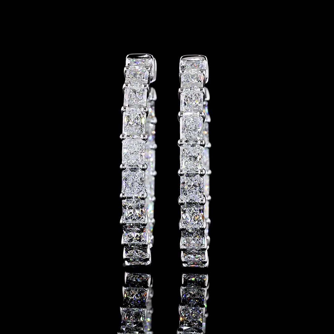 7.07 Cts 14k White Gold Radiant Shape Hoops Earring - Image 3