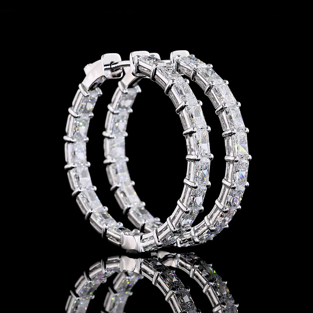 7.07 Cts 14k White Gold Radiant Shape Hoops Earring - Video