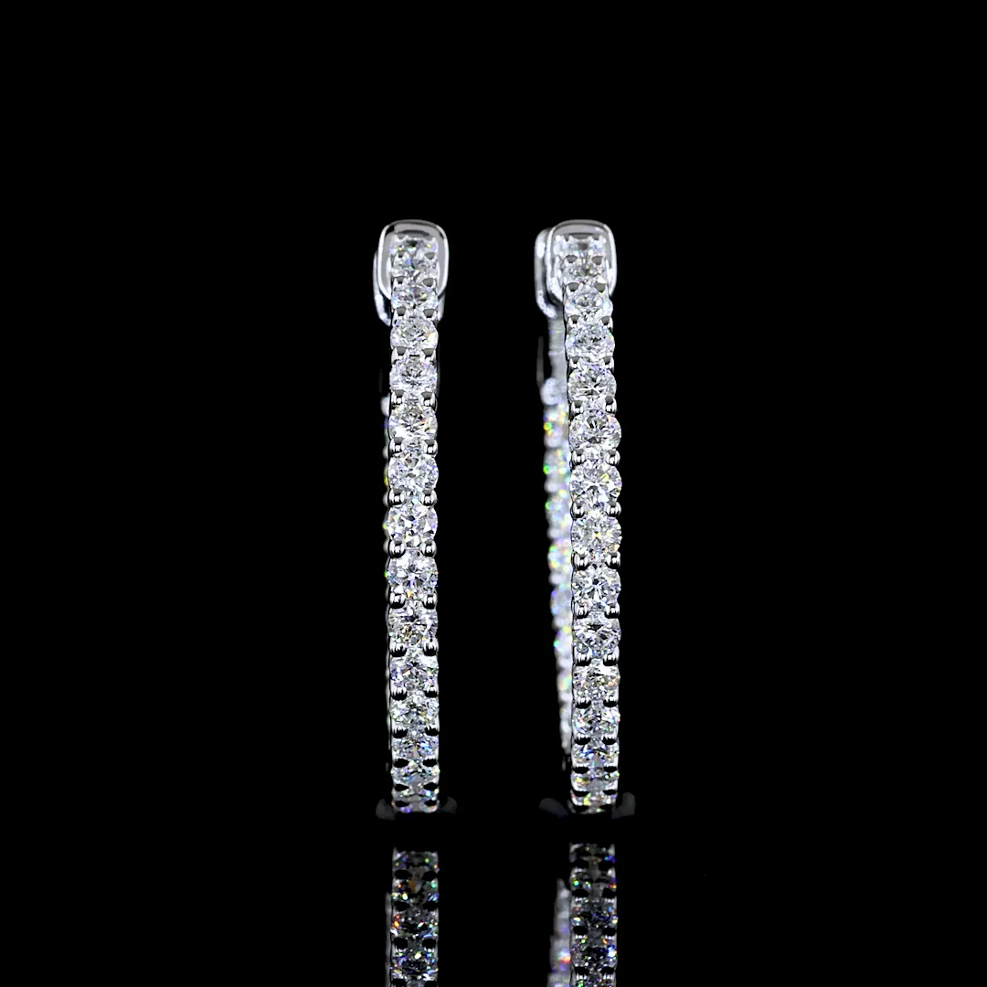 0.91 Cts 14k White Gold Round Shape Hoops Earring - Image 3