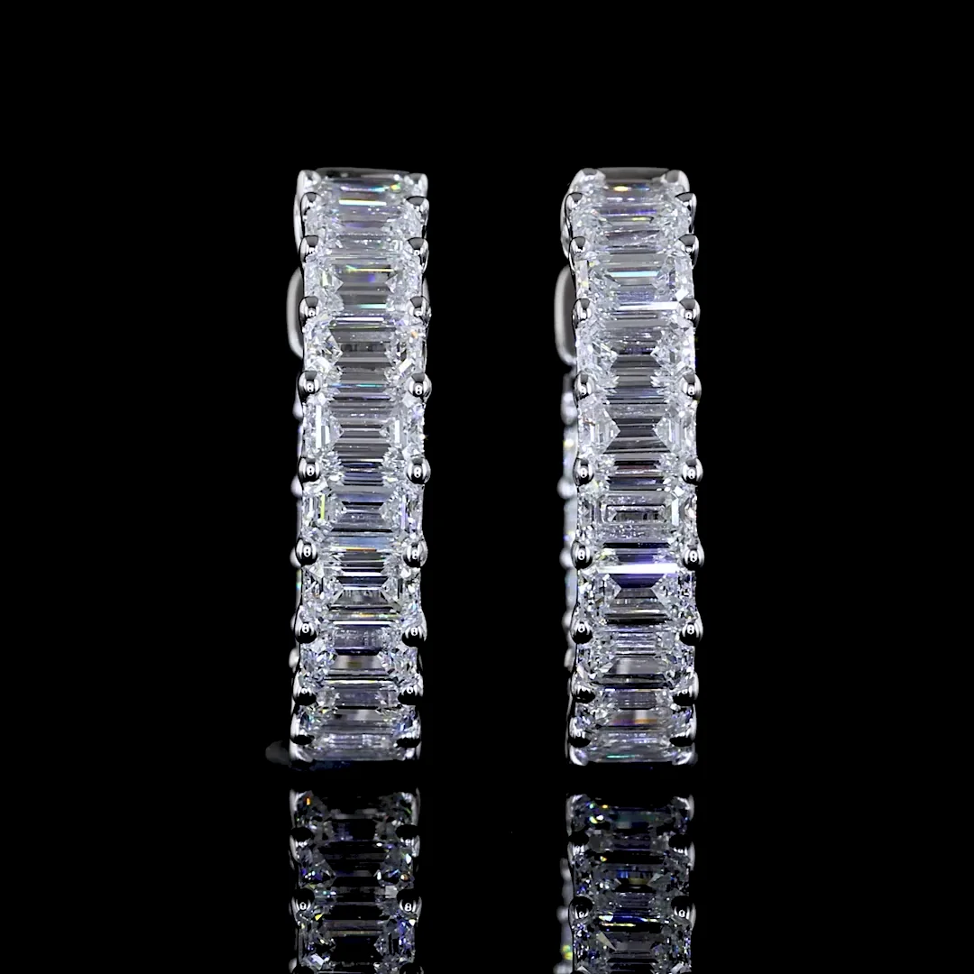 1.45 Cts 14k White Gold Emerald Shape Huggies Earring - Image 3