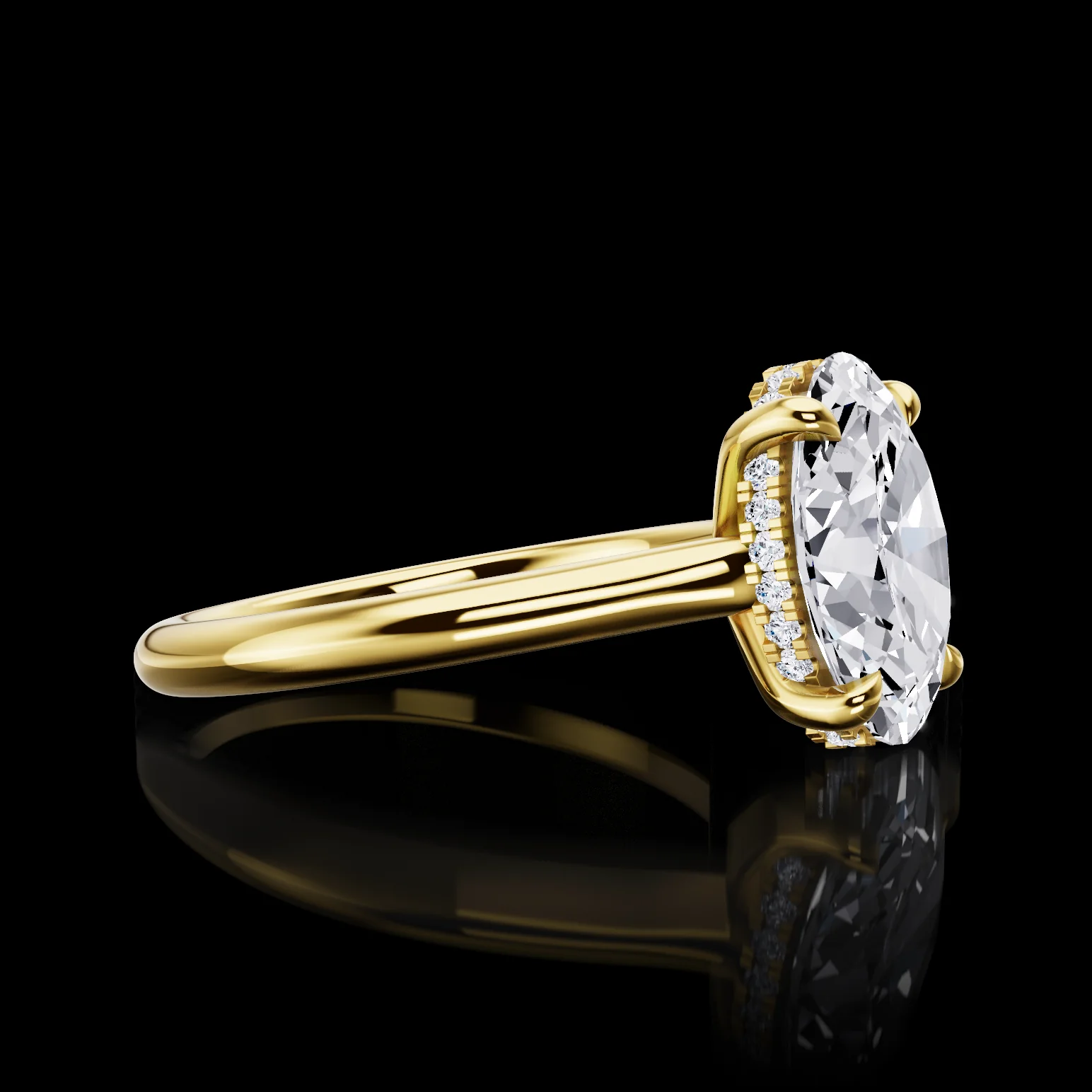 0.12 Cts 18k Yellow Gold Oval Shape Hidden Halo Ring - Image 3