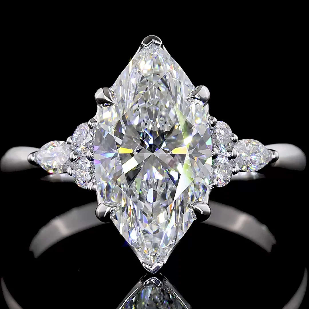 2.72 Cts 14k White Gold Marquise Shape Special Ring - Image 3