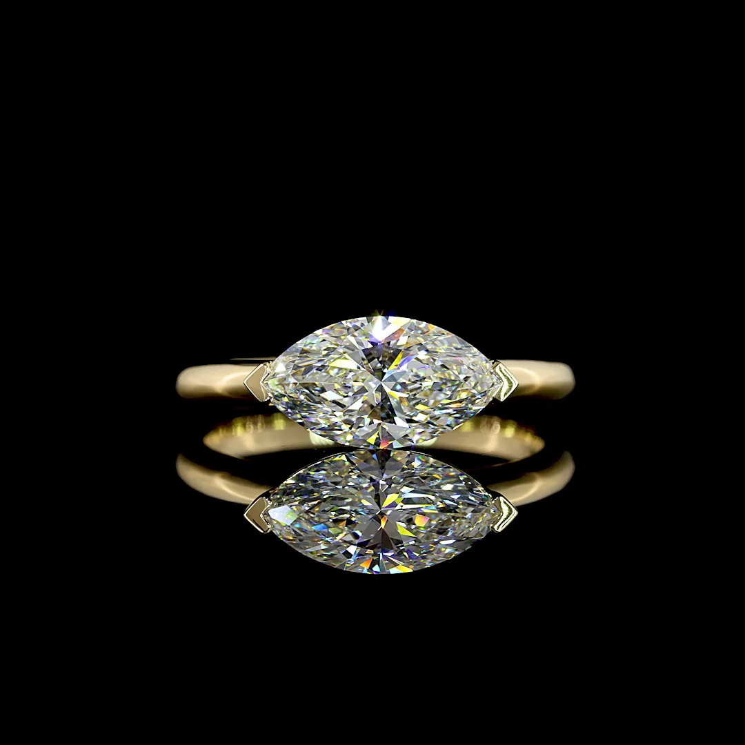 1.5 Cts 14k Yellow Gold Marquise Shape Solitaire Ring - Video