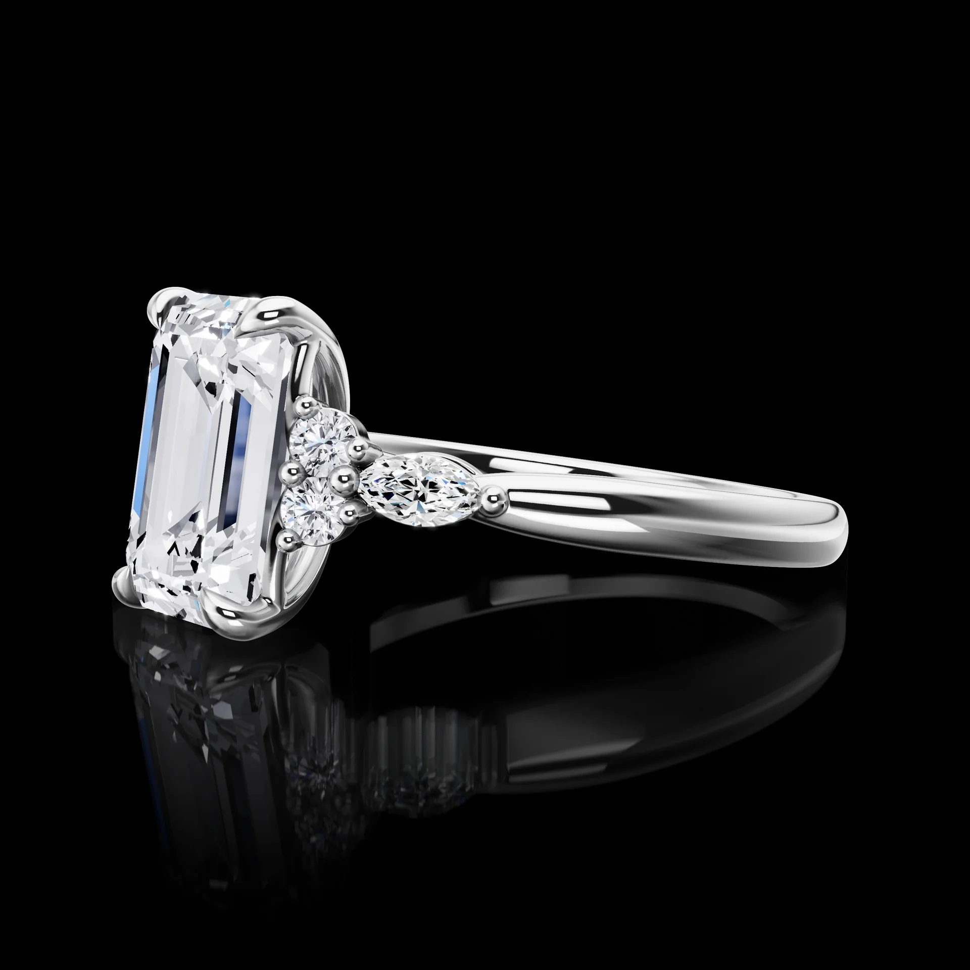 3 Cts 14k White Gold Emerald Shape Special Ring - Image 2