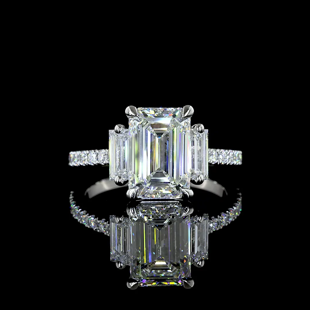 3.38 Cts Platinum Emerald Shape Hidden Halo Ring - Video