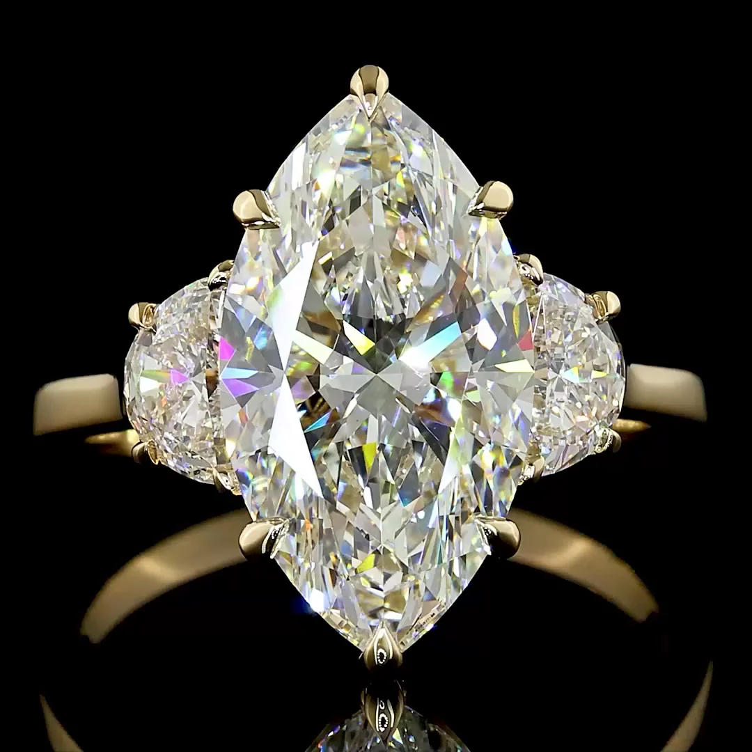 3.55 Cts 14k Yellow Gold Marquise Shape 3 Stones Ring - Image 3