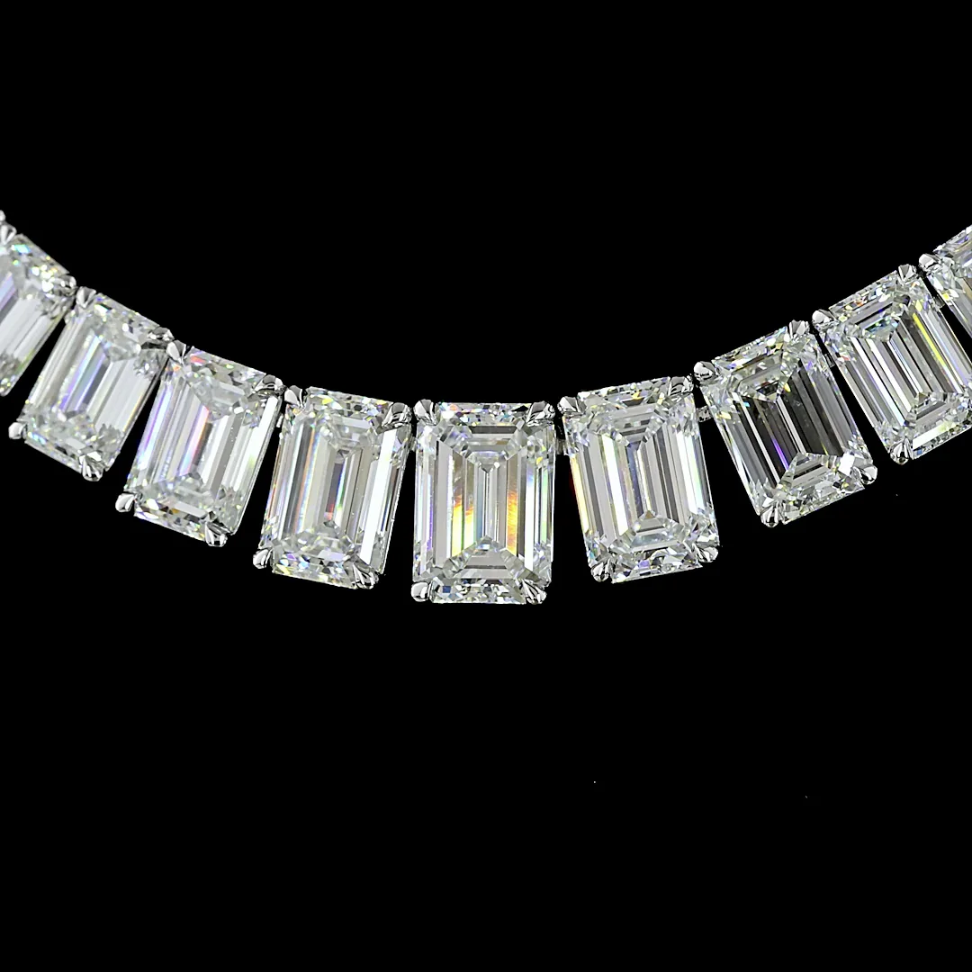 47.16 Cts 14k White Gold Emerald Shape Riviera Necklace - Image 3