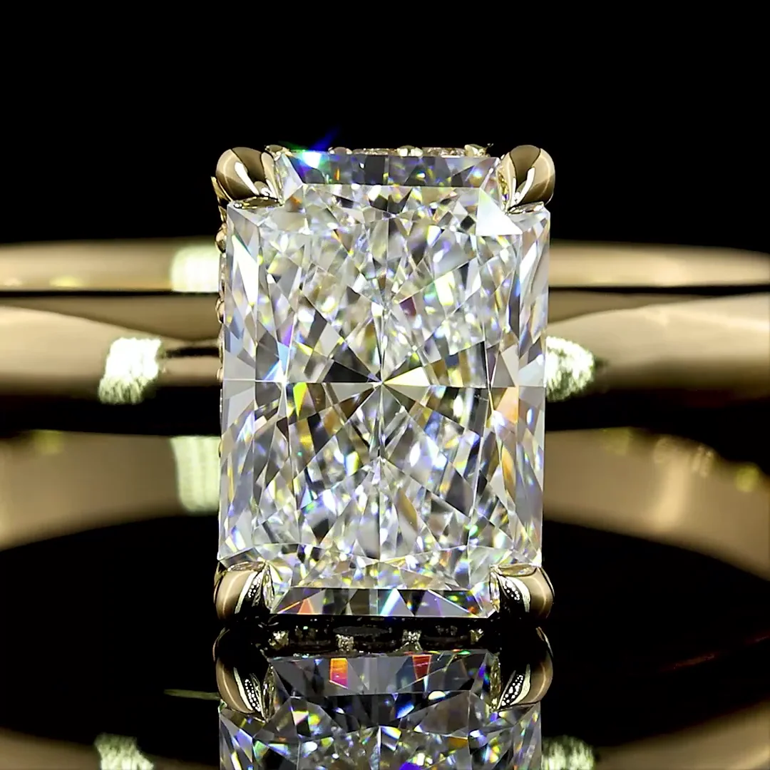 1.11 Cts 14k Yellow Gold Radiant Shape Hidden Halo Ring - Image 3