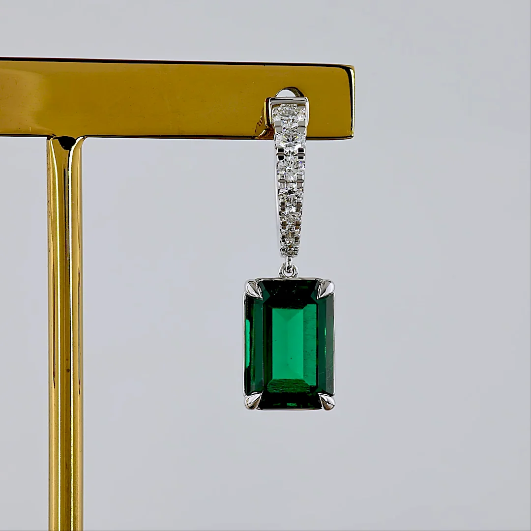 0.53 Cts 14k White Gold Emerald Shape Hanging Earring - Image 3