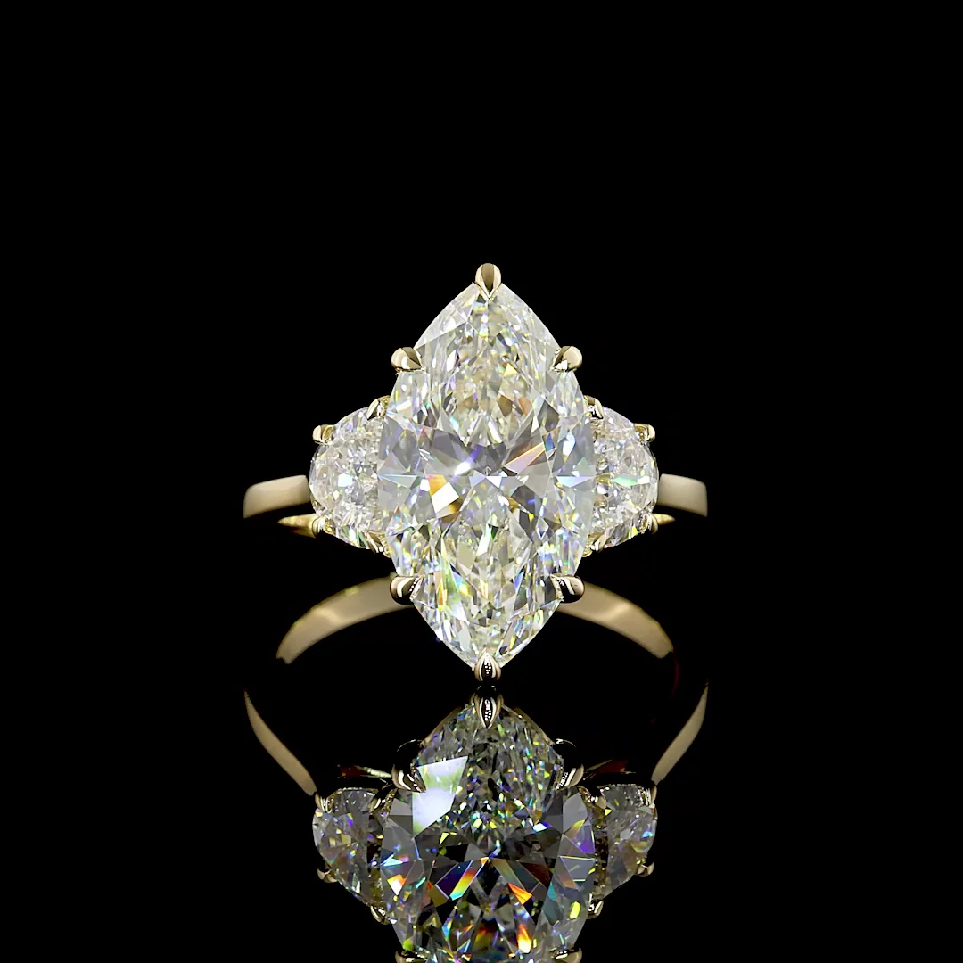 4.69 Cts 14k Yellow Gold Marquise Shape 3 Stones Ring - Video
