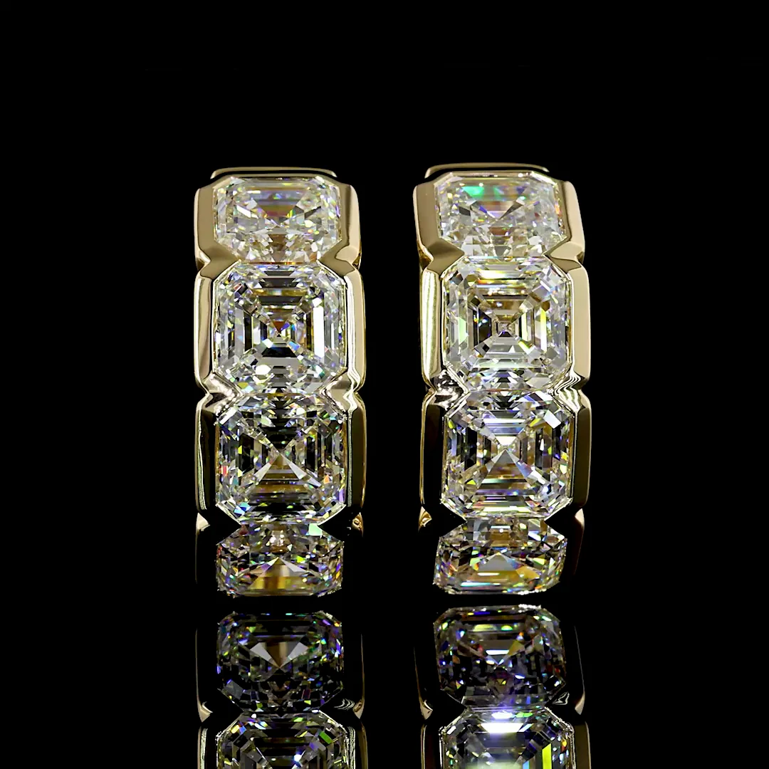 5.8 Cts 14k Yellow Gold Asscher Shape Huggies Earring - Image 3