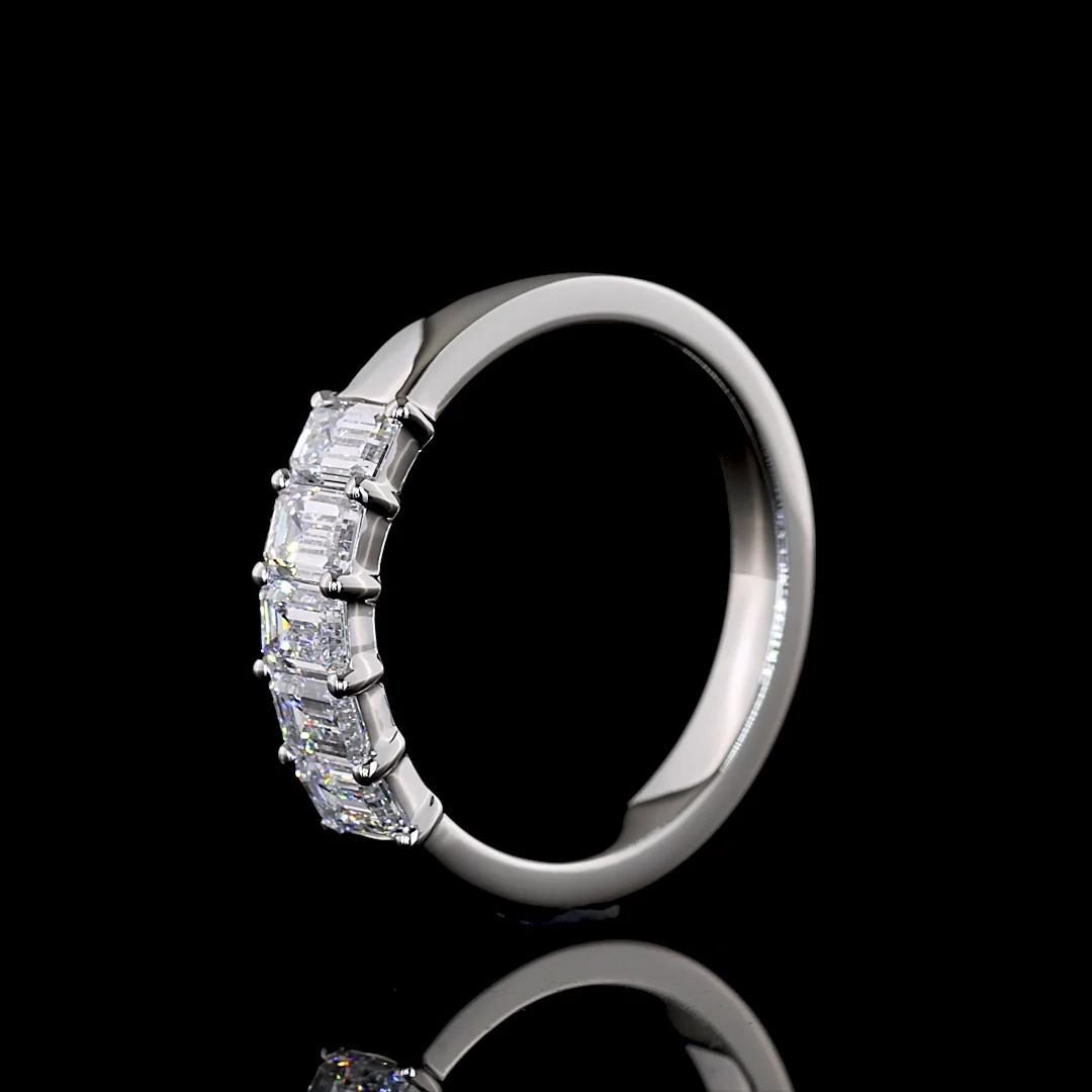 1 Cts Platinum Emerald Shape 5 Stones Eternity Band - Image 4