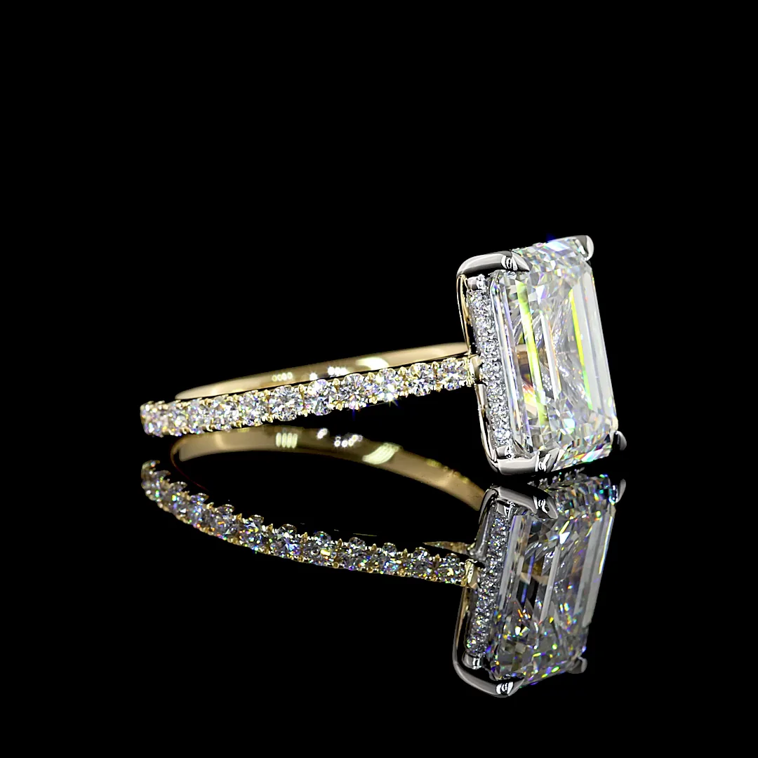 5.66 Cts 14k Two Tone Emerald Shape Hidden Halo Ring - Image 3