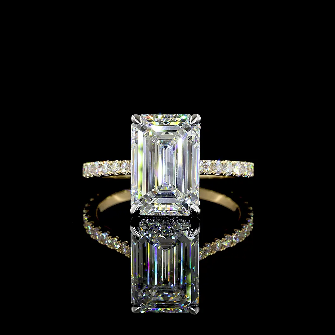 5.66 Cts 14k Two Tone Emerald Shape Hidden Halo Ring - Video
