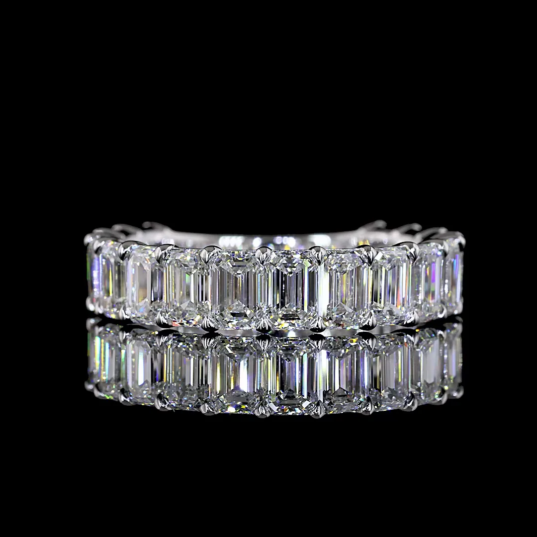 3.73 Cts 18k White Gold Emerald Shape 3/4 Band Eternity Band - Video