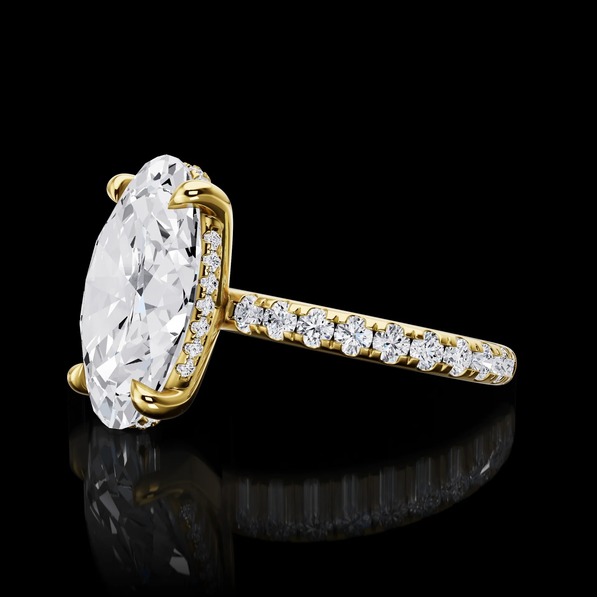 0.63 Cts 18k Yellow Gold Oval Shape Hidden Halo Ring - Image 2